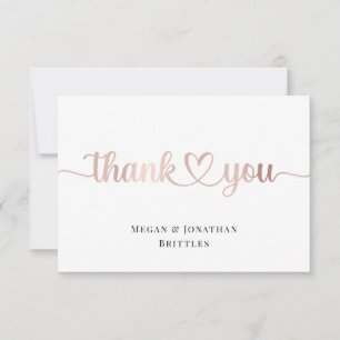 Cartão De Agradecimento Caligrafia moderna rosa Dourada com coração