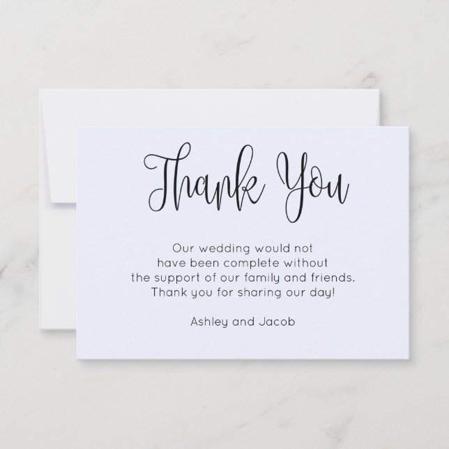 Cartão De Agradecimento Caligrafia moderna. Simples roteiro azul casamento (Frente)