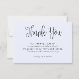 Cartão De Agradecimento Caligrafia moderna. Simples roteiro azul casamento