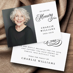 Cartão De Agradecimento Caligrafia na memória amorosa foto branca do funer