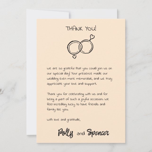 Cartão de Agradecimento Caligrafia Pastel Pêssego (Frente)