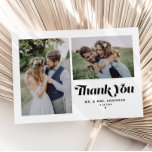Cartão De Agradecimento Caligrafia Retrorística Negra Casamento Fotográfic<br><div class="desc">Expresse sua gratidão em estilo com nosso cartões de agradecimentos personalizável de casamento fotográfico, com caligrafia retrô e uma encantadora colagem de duas fotos. Perfeito para comemorar seu dia especial, este cartões de agradecimentos permite que você mostre seus momentos favoritos enquanto transmite obrigados sinceros para seus entes queridos. Personalize este...</div>