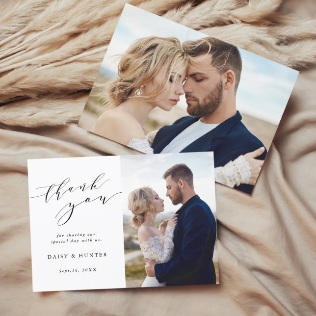 Cartão De Agradecimento Caligrafia Simples Elegante Foto 2 (Criador carregado)