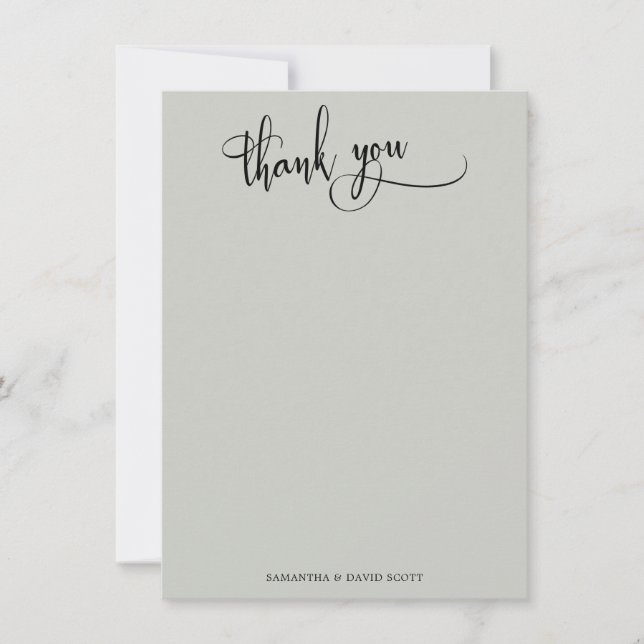 Cartão De Agradecimento Caligrafia Simples Sábio Verde Obrigado (Frente)