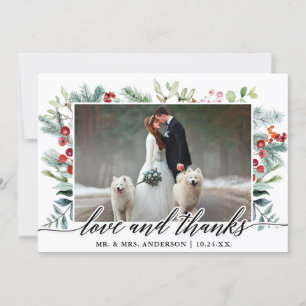 Cartão De Agradecimento Caligrafia Winter Greenery Love Obrigados Casament