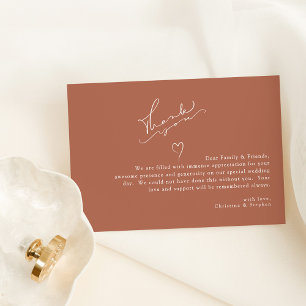 Cartão De Agradecimento Callifografia Elegante Terra Cotta Casamento Simpl