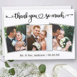 Cartão De Agradecimento Calligraphy Script Heart 3 Photos Wedding