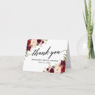Cartão De Agradecimento Calliografia Burgundy Chá de panela Floral Nota