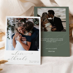 Cartão De Agradecimento Calliografia Sage Green Heart Wedding 2 Fotos