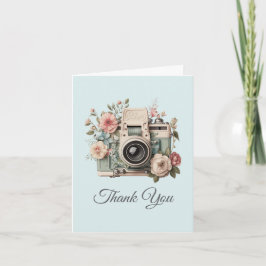 Cartão De Agradecimento Câmera com Imagem Pastel Retro de Flores