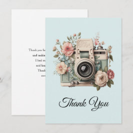 Cartão De Agradecimento Câmera com Imagem Retro Pastel de Flores