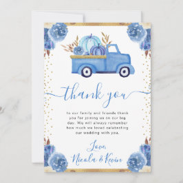 Cartão De Agradecimento Caminhão de Abóbora Floral Azul e Dourado Casament