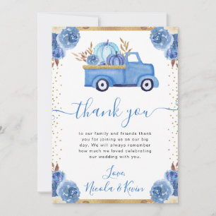 Cartão De Agradecimento Caminhão de Abóbora Floral Azul e Dourado Casament