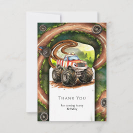 Cartão De Agradecimento Caminhão Monstro de Aquarela Simples de Aniversári