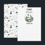 Cartão De Agradecimento Camp Bachelorette Party Camping Bach Weekend<br><div class="desc">A cute hand drawn design featuring bachelorette camping theme illustrations. This green and white camp bach weekend design is ideal for glamping camping bachelorette weekends,  camping girls trip bachelorette parties in mountain,  forest or lake destinations.</div>
