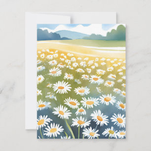 Cartão De Agradecimento Campo de Margaridas Pintura Floral de Prado de F