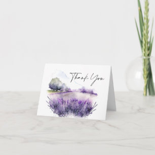 Cartão De Agradecimento Campo Flores de Lavanda de Aquarela Elegante
