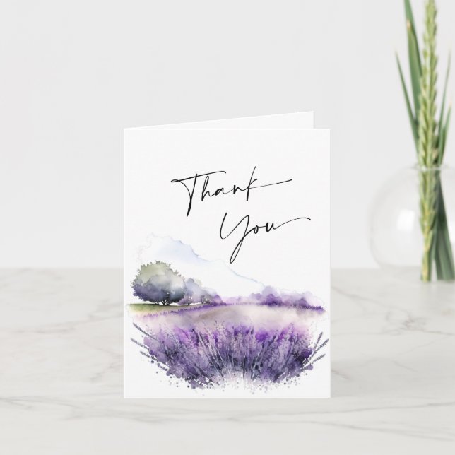 Cartão De Agradecimento Campo Flores de Lavanda de Aquarela Elegante (Frente)