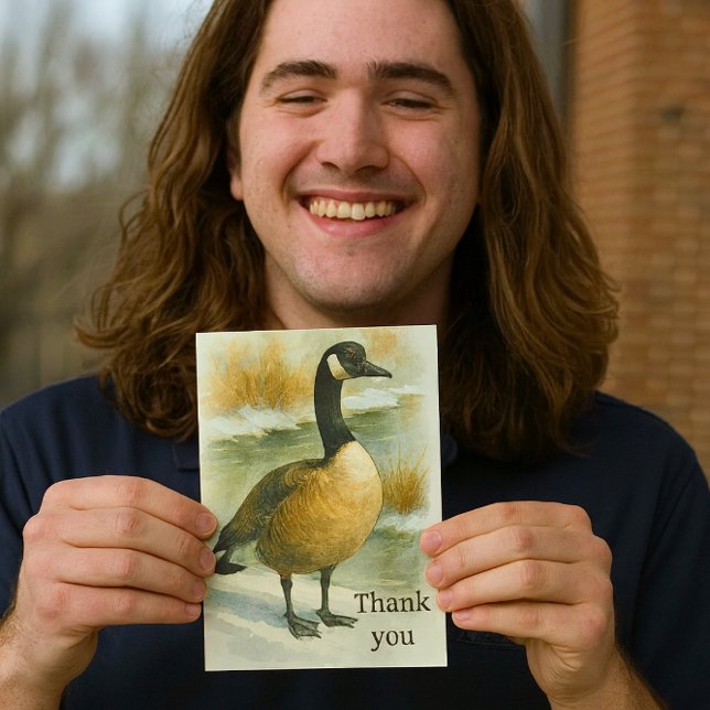 Cartão De Agradecimento Canadian Goose Wildlife  (Watercolor-like Goose Thank you card with inside message for him )