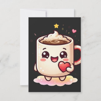 Cartão De Agradecimento Caneca de Chocolate Quente Kawaii Fofa com Ilustra