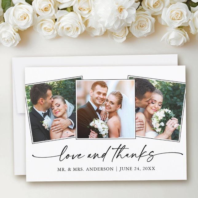 Cartão De Agradecimento Caneta de Tinta Moderna com Amor 3 Foto (Customize to add text to back of card.)