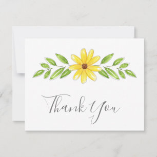Cartão De Agradecimento Caneta Floral Amarela e Swag de Cores Aquáticas