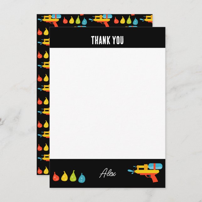 Cartão De Agradecimento Canhão de Água e Balões de Verão (Frente/Verso)