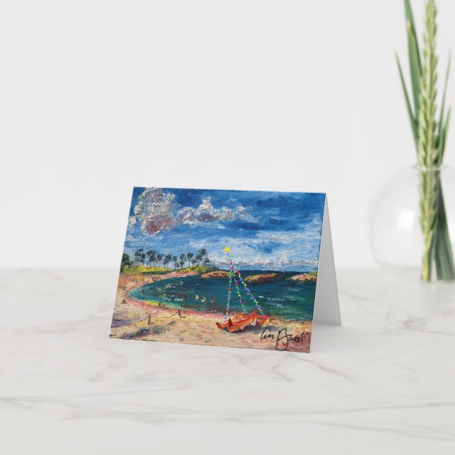 Cartão De Agradecimento Canoa vazio Havaiana Aloha com luzes de Natal (Frente)