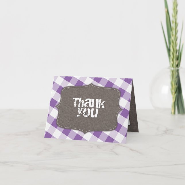 Cartão De Agradecimento Canvas De Gingham Púrpura E Branca Obrigado Cartõe (Frente)