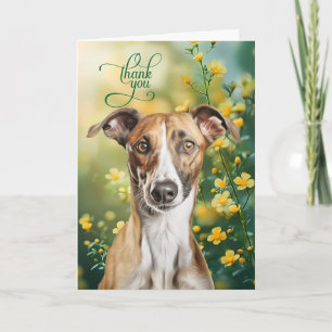 Cartão De Agradecimento Cão Greyhound com Pequenas Flores Amarelas