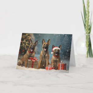 Cartão De Agradecimento Cão Malinois belga de Natal