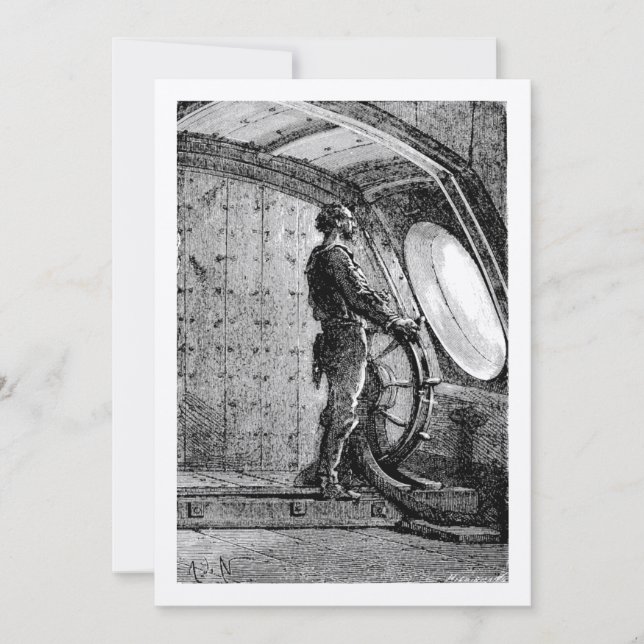 Cartão De Agradecimento Capitão Nemo de Jules Verne Dirigindo o Nautilus (Frente)