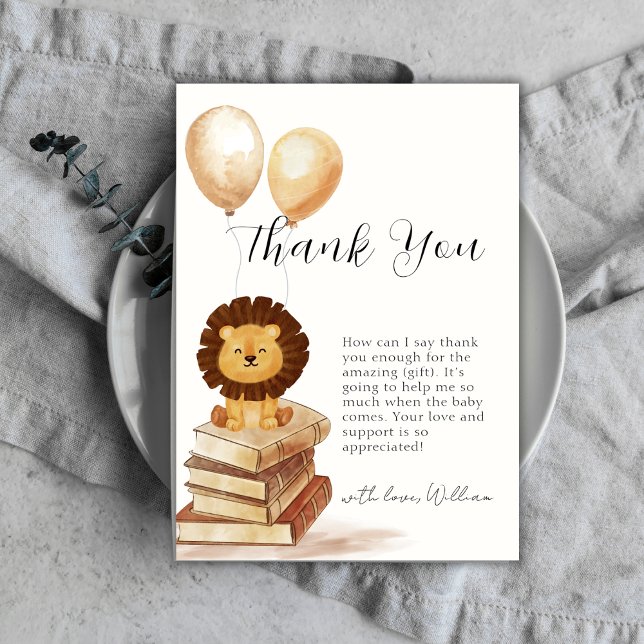 Cartão De Agradecimento Capítulo Novo Boho Leão Selvagem Balão Baby Shower (Boho New Chapter Wild Lion Balloon Baby Shower Thank You Card)