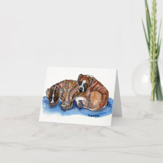 Cartão De Agradecimento caprichosa aquarela 2 cães boxer + mensagem doce