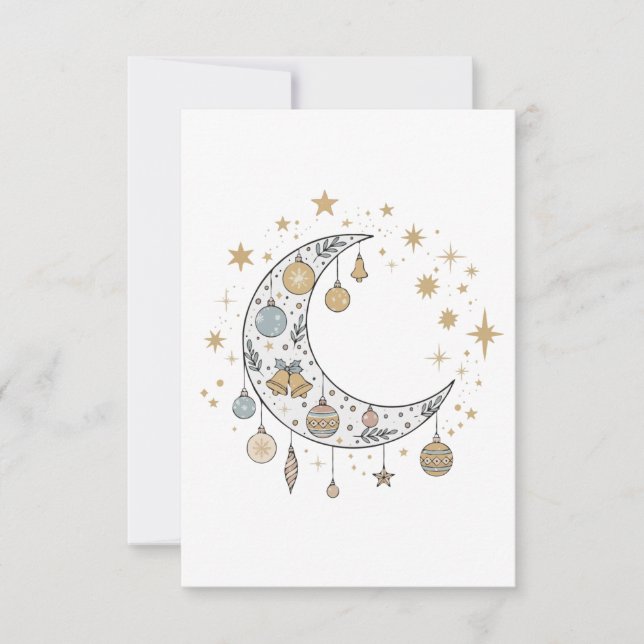 Cartão De Agradecimento Caprichoso Boho Celestial Natal Lua & Estrelas (Frente)