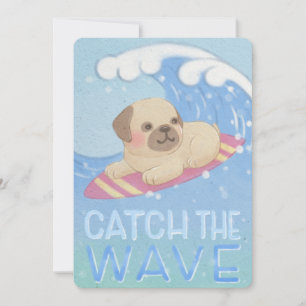 Cartão De Agradecimento Capturar a onda: Ilustração de Surfer de Pug