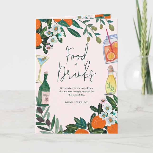 Cartão De Agradecimento Cardápio de Casamento Rosa Limão Italiano Mediterr (Frente)