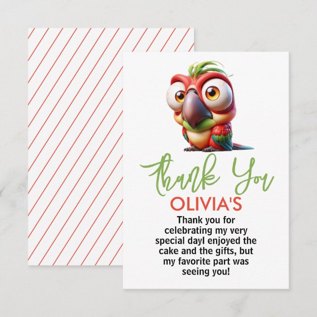 Cartão De Agradecimento Caricaturas Mágicas de Papagaio 1º Aniversário (Frente/Verso)