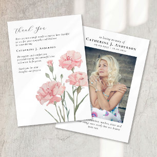 Cartão De Agradecimento Carnações Floral Foto Simpatia Funeral Memorial