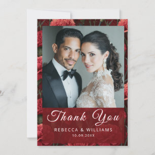 Cartão De Agradecimento Carnation Vermelha Colorida Charme Casamento Rústi
