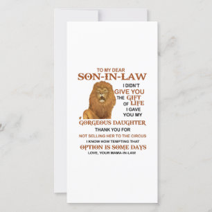 Cartão De Agradecimento Caro Filho-Em-Direito, Eu Lhe Dei Minha Filha Gord