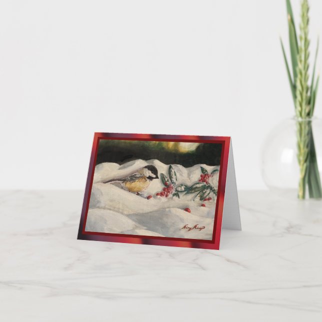 Cartão De Agradecimento Carol the Chick-a-Dee with Mistletoe: Blank Card (Frente)