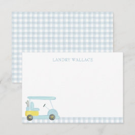 Cartão De Agradecimento Carrinho de Golfe de Gingham Azul de Pré-Papoila