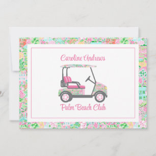 Cartão De Agradecimento Carrinho de Golfe Personalizado Rosa e Verde de Pa