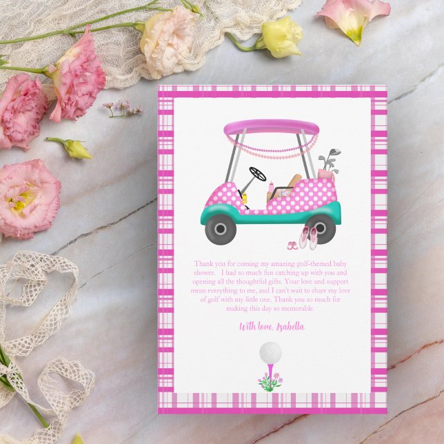 Cartão De Agradecimento Carrinho de Golfe Rosa Com Suprimentos para Bebê C (Criador carregado)
