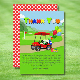 Cartão De Agradecimento Carrinho de Golfe Vermelho de primeiro aniversario