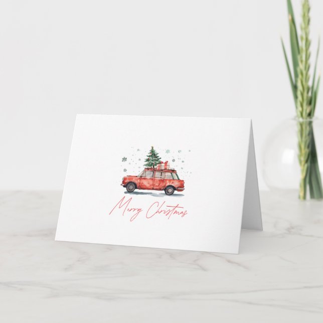 Cartão De Agradecimento Carro de Aquarela de Placa de Natal Personalizada  (Frente)