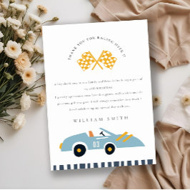 Cartão De Agradecimento Carro de Corrida Azul Elegante Fofo Aniversário de