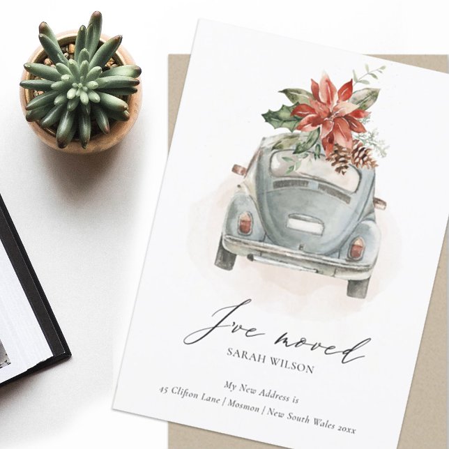 Cartão De Agradecimento Carro de Natal Floral de Poinsettia, Movimentei o  (Criador carregado)