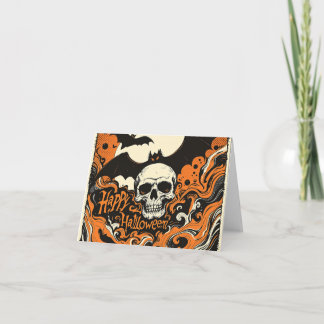Cartão De Agradecimento Carro Gótico "Feliz Halloween" Caveira & Morcegos